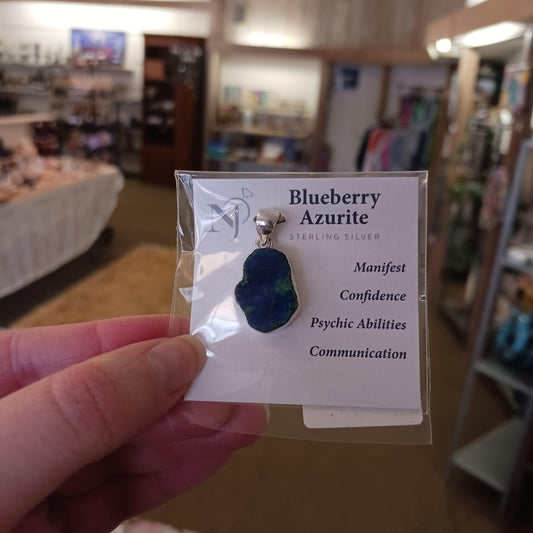 Blueberry Azurite Sterling Silver Pendant
