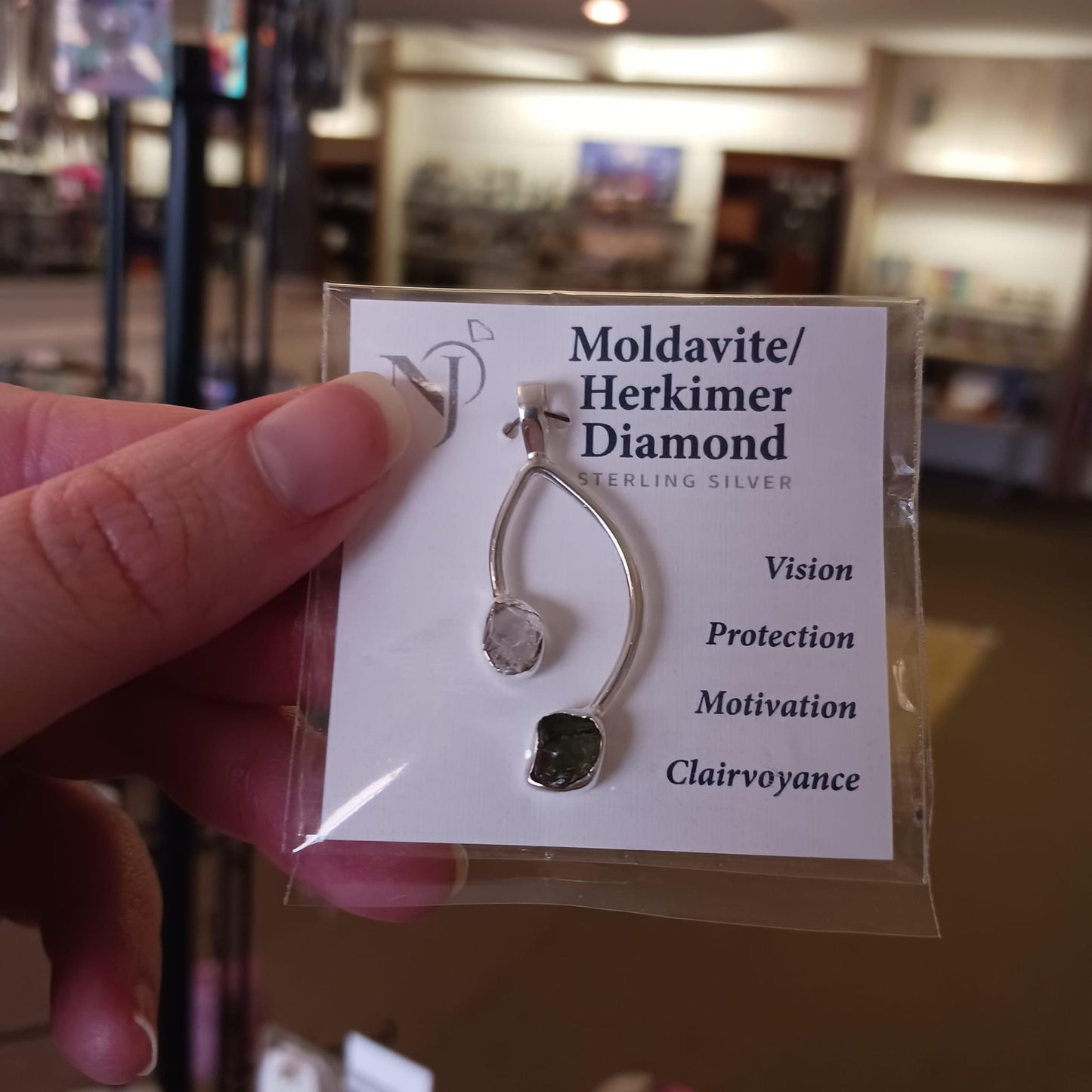 Moldavite & Herkimer Diamond Sterling Silver Pendant