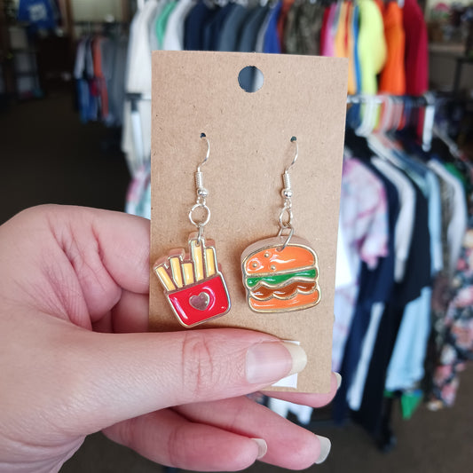 Acrylic Burger and Fries Earrings