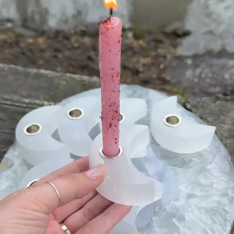 Moon Shaped Selenite Satin Spar Ritual Candle Holder