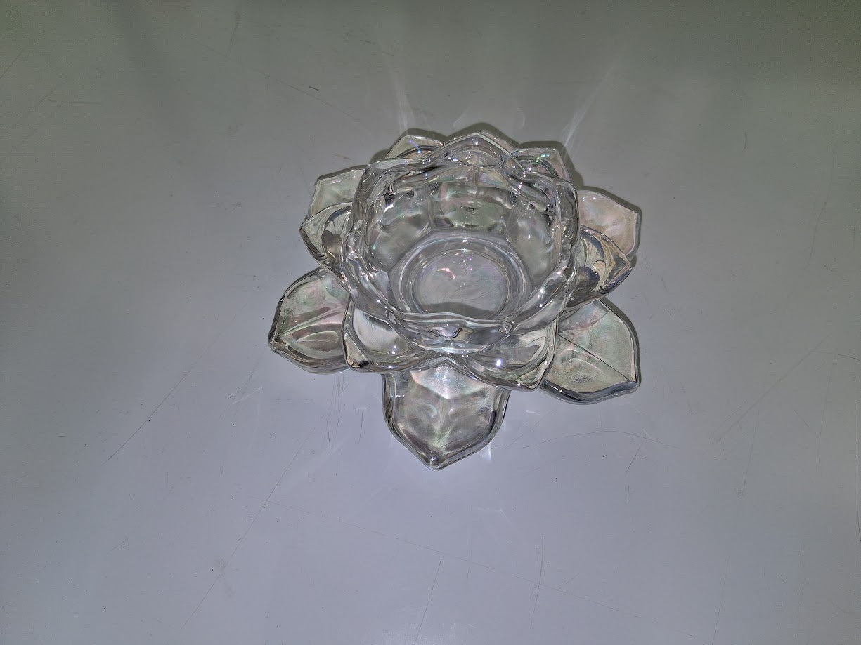 Iridescent Lotus Shaped Glass Candle Holder