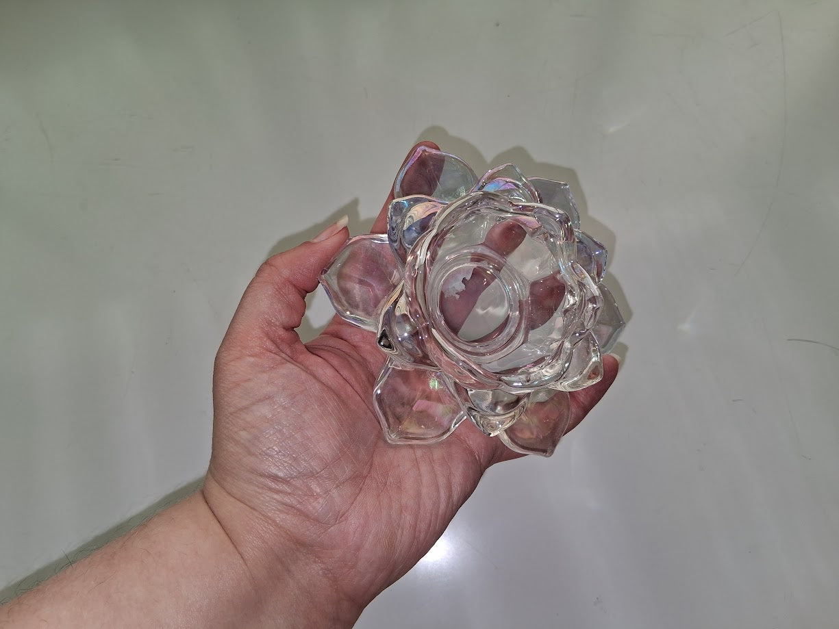 Iridescent Lotus Shaped Glass Candle Holder