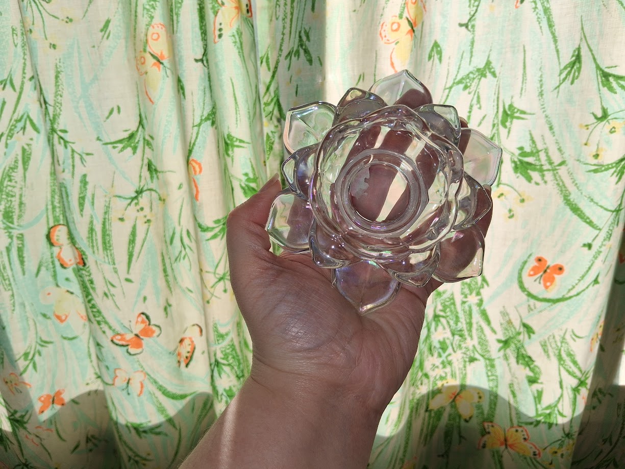 Iridescent Lotus Shaped Glass Candle Holder