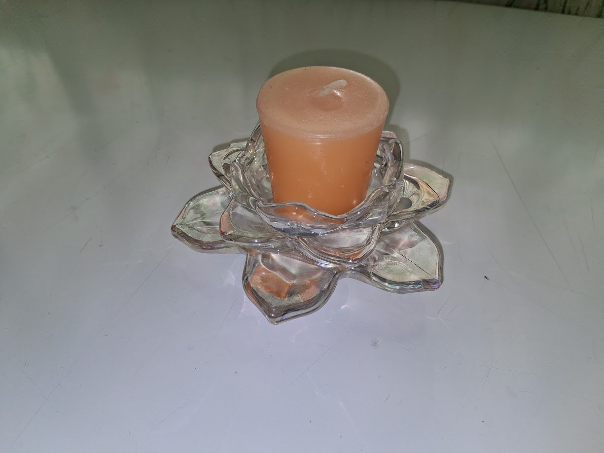 Iridescent Lotus Shaped Glass Candle Holder