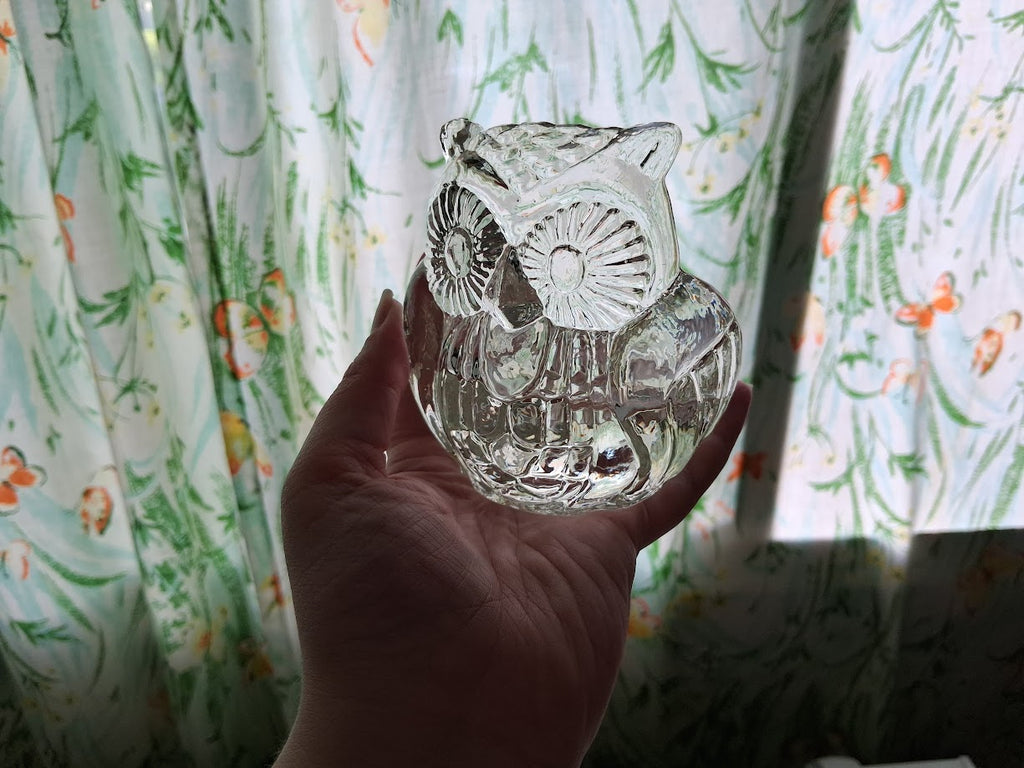 Vintage Clear Glass Owl Shaped Candle Holder