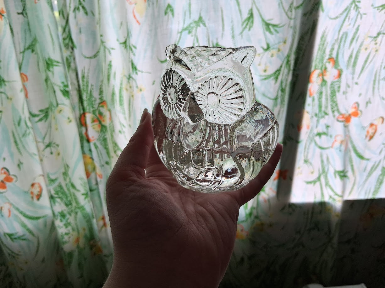 Vintage Clear Glass Owl Shaped Candle Holder