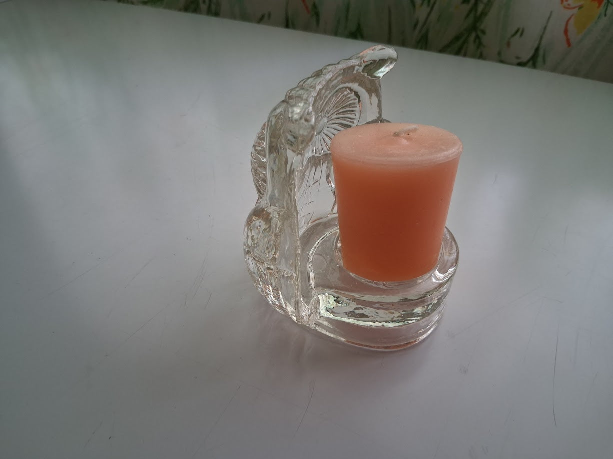 Vintage Clear Glass Owl Shaped Candle Holder