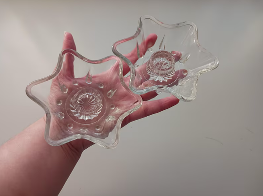 2pc Clear Glass Star Shaped Candle Holders for Chime or Ritual Candles