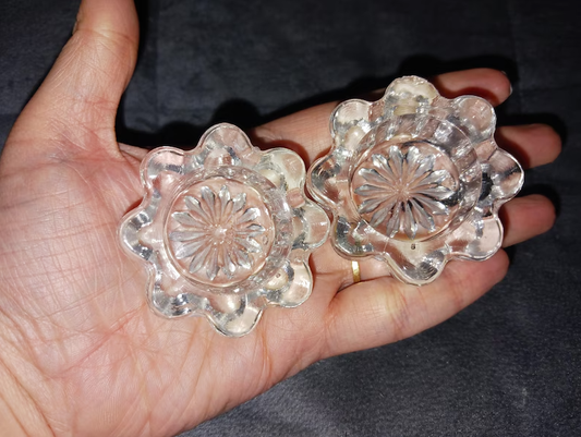 2pc Clear Glass Flower Shaped Candle Holders for Taper, Votive, or Ritual Candles