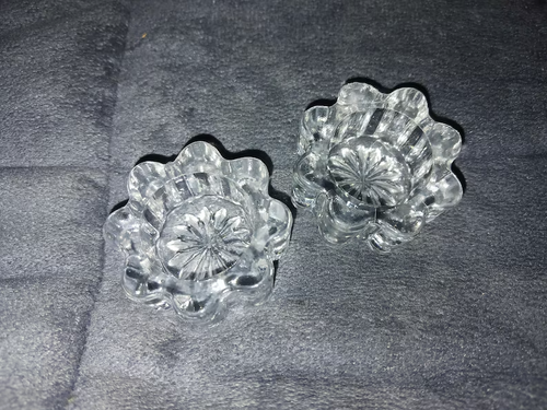 2pc Clear Glass Flower Shaped Candle Holders for Taper, Votive, or Ritual Candles