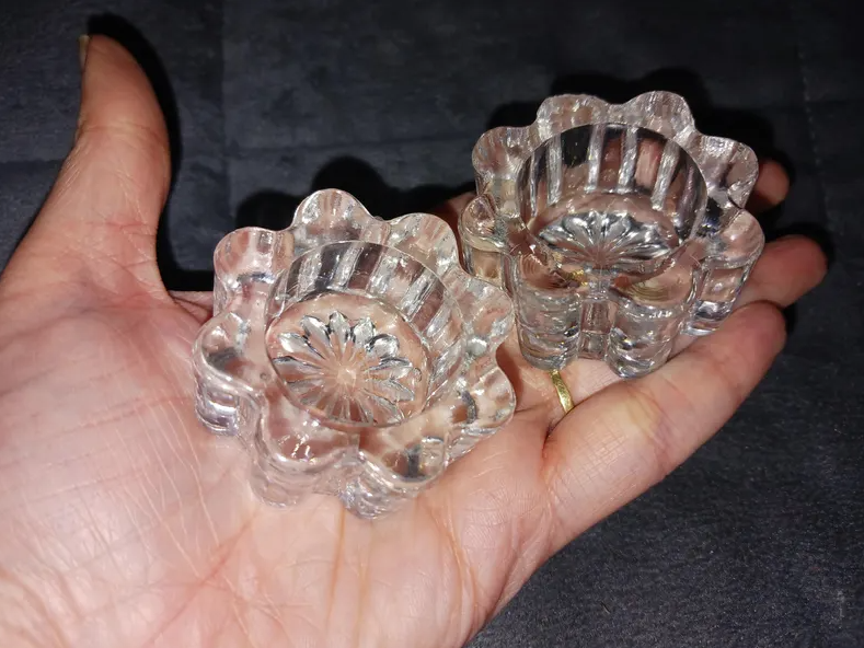 2pc Clear Glass Flower Shaped Candle Holders for Taper, Votive, or Ritual Candles