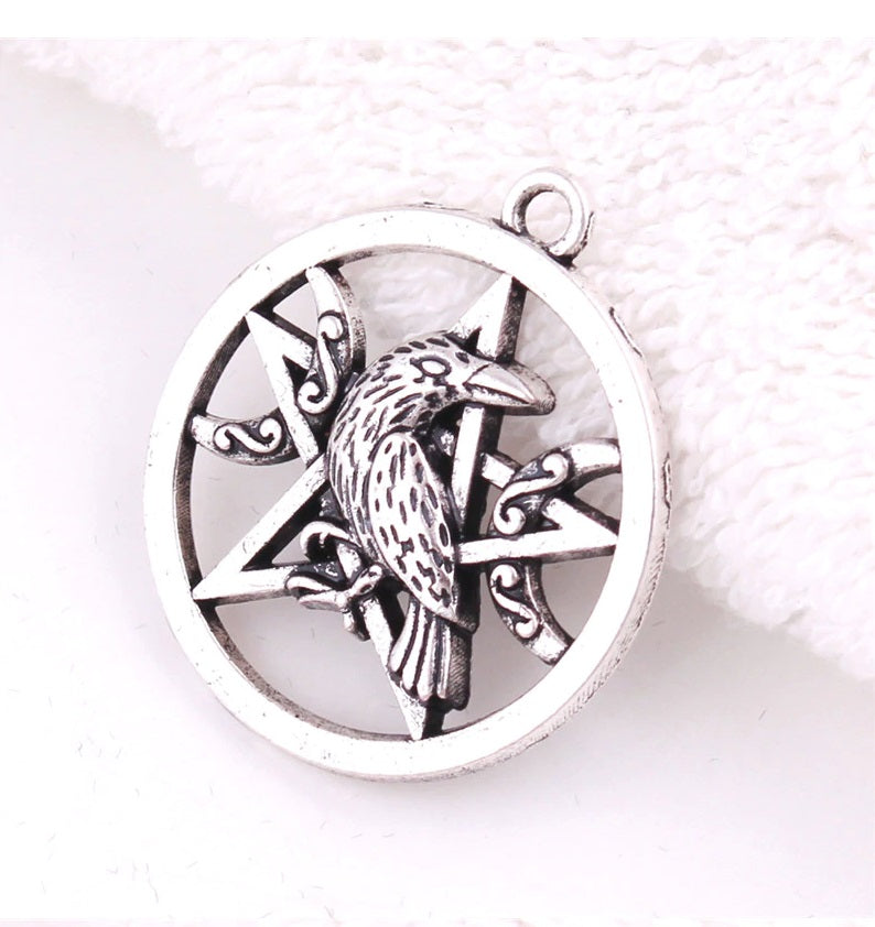 Moon Pentacle Raven Charm