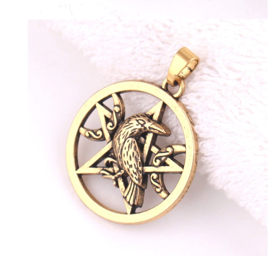 Moon Pentacle Raven Charm
