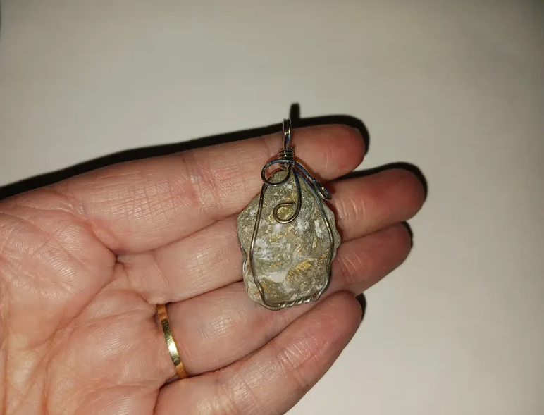Wire Wrapped Raw Prehnite Crystal Pendant