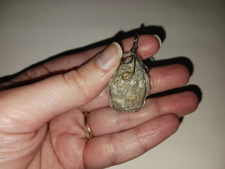Wire Wrapped Raw Prehnite Crystal Pendant