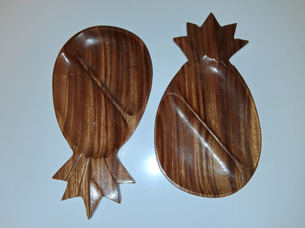 Wooden Carved Pineapple Serving Tray Set