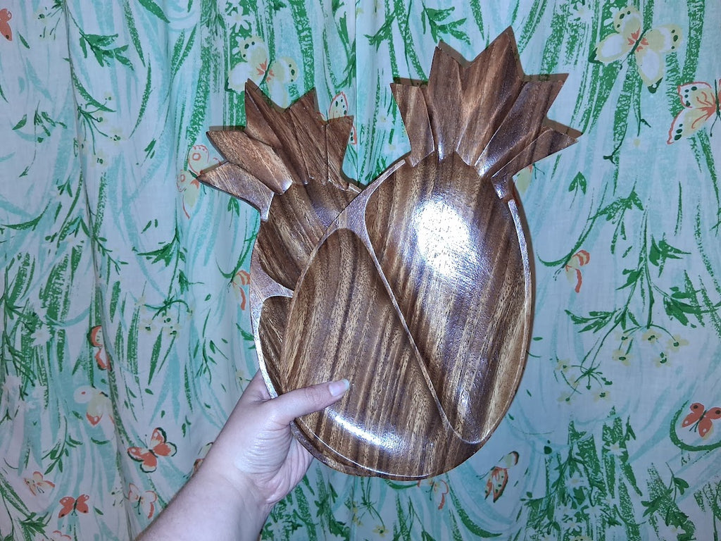 Wooden Carved Pineapple Serving Tray Set