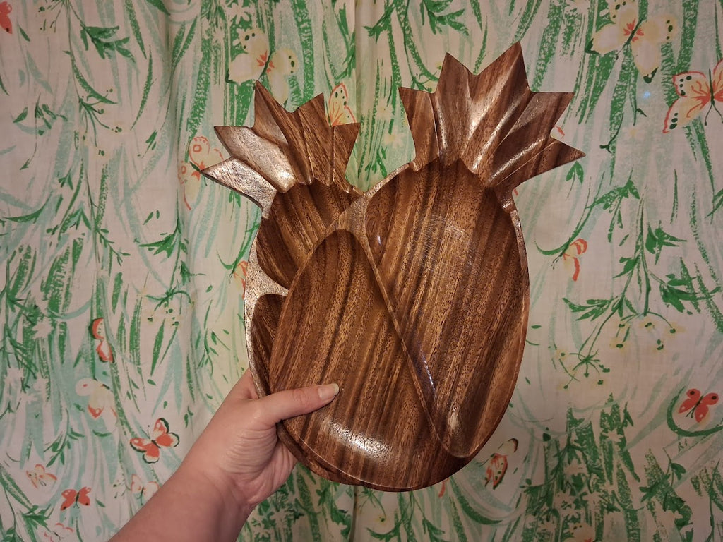 Wooden Carved Pineapple Serving Tray Set