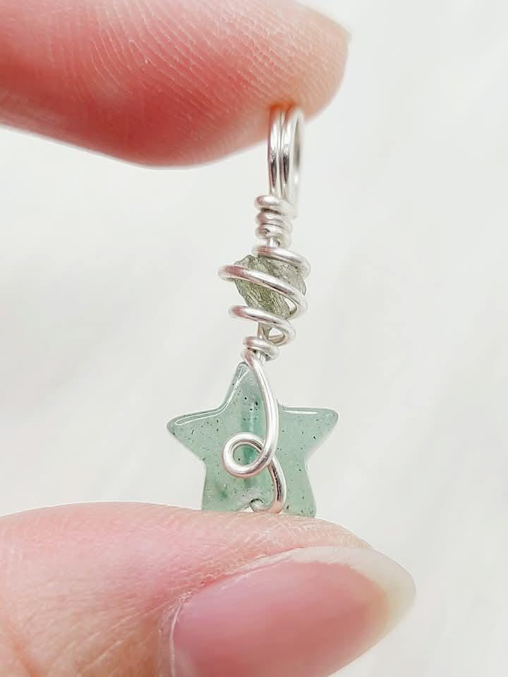 Mini Moldavite and Green Aventurine Star Pendant