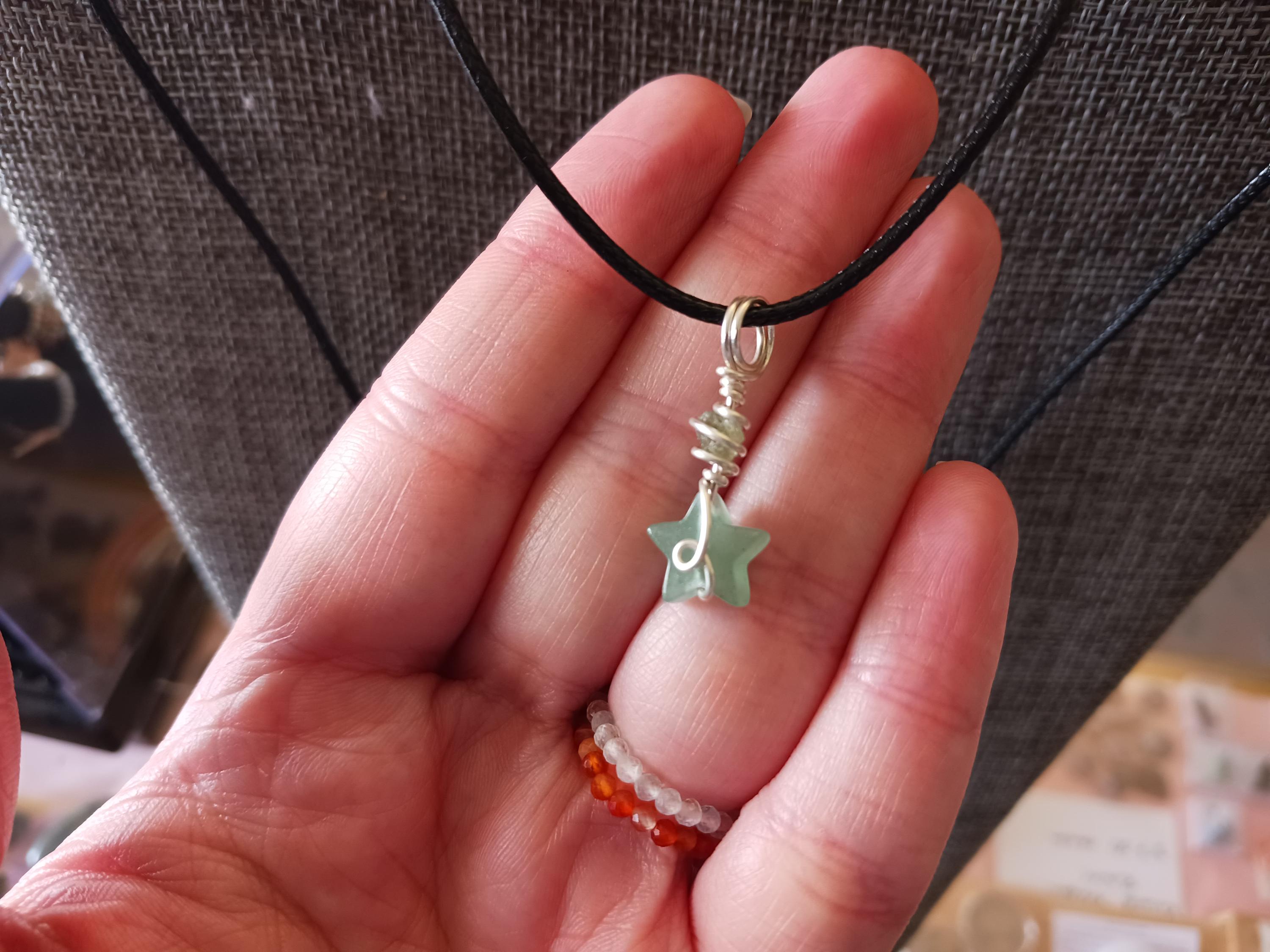Mini Moldavite and Green Aventurine Star Pendant