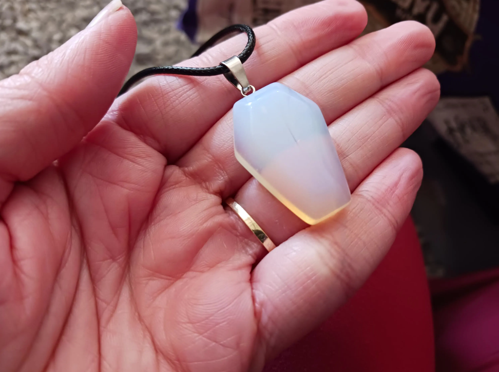 Coffin Shaped Opalite Crystal Necklace