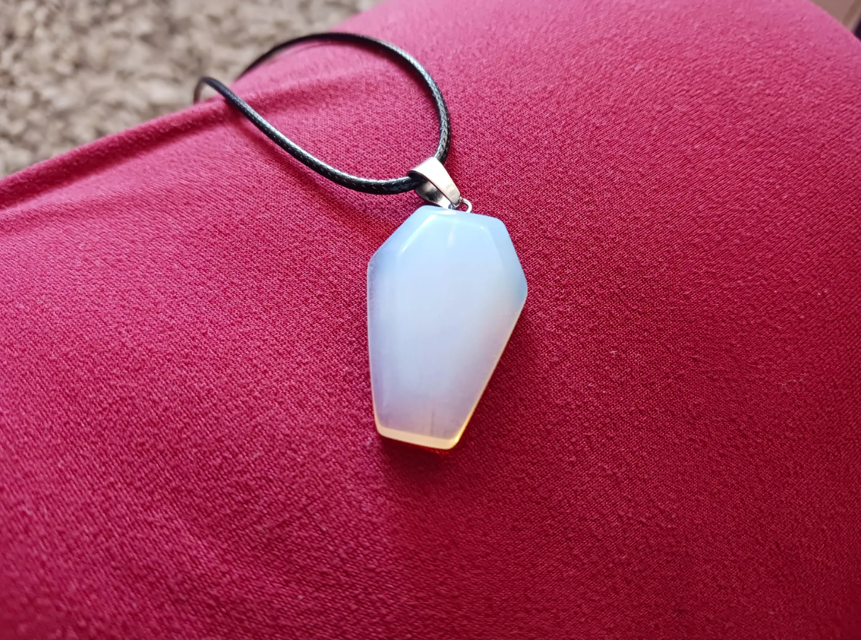 Coffin Shaped Opalite Crystal Necklace