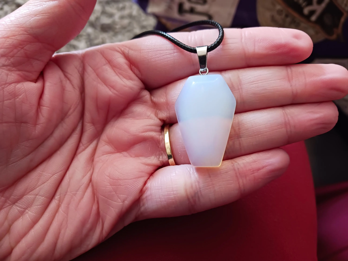 Coffin Shaped Opalite Crystal Necklace