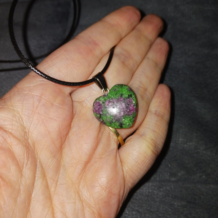 Ruby Zoisite Heart Shaped Crystal Necklace