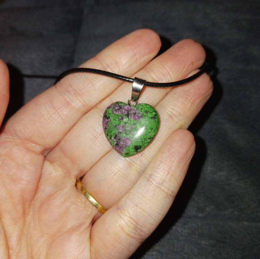 Ruby Zoisite Heart Shaped Crystal Necklace