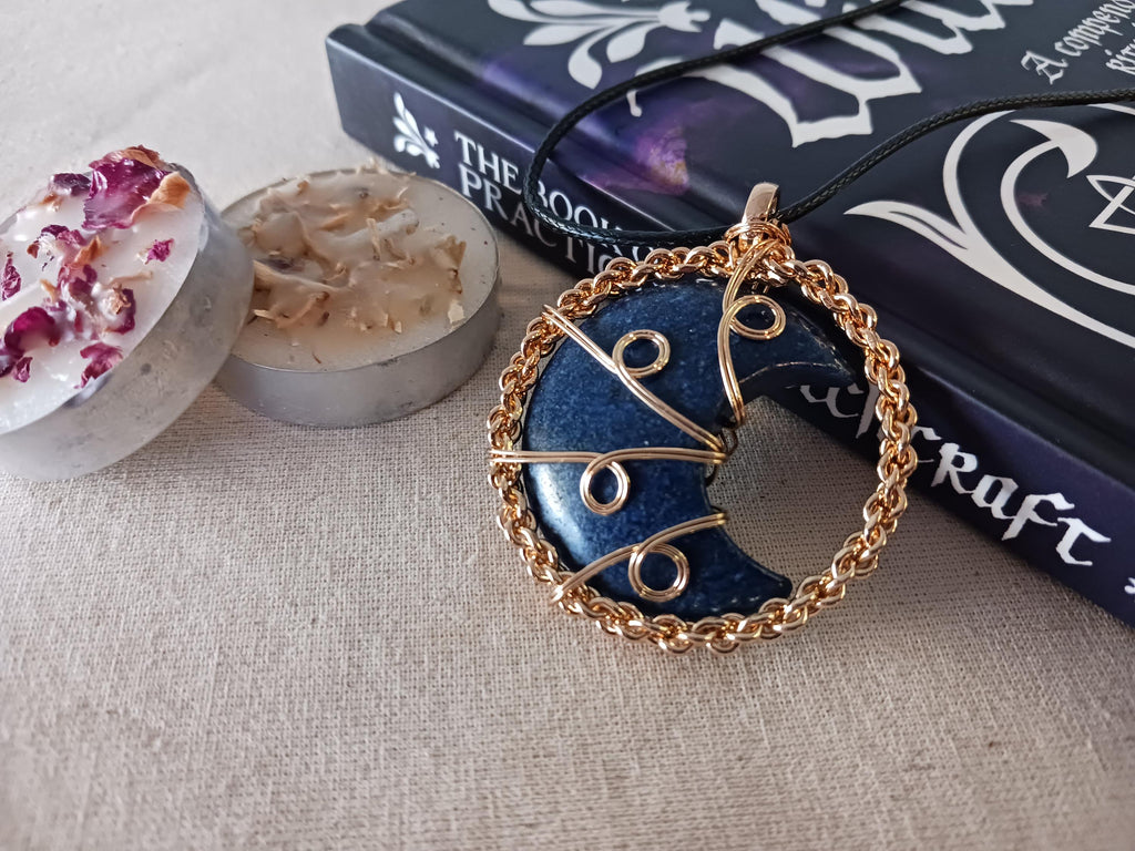 Wire Wrapped Sodalite Moon Necklace