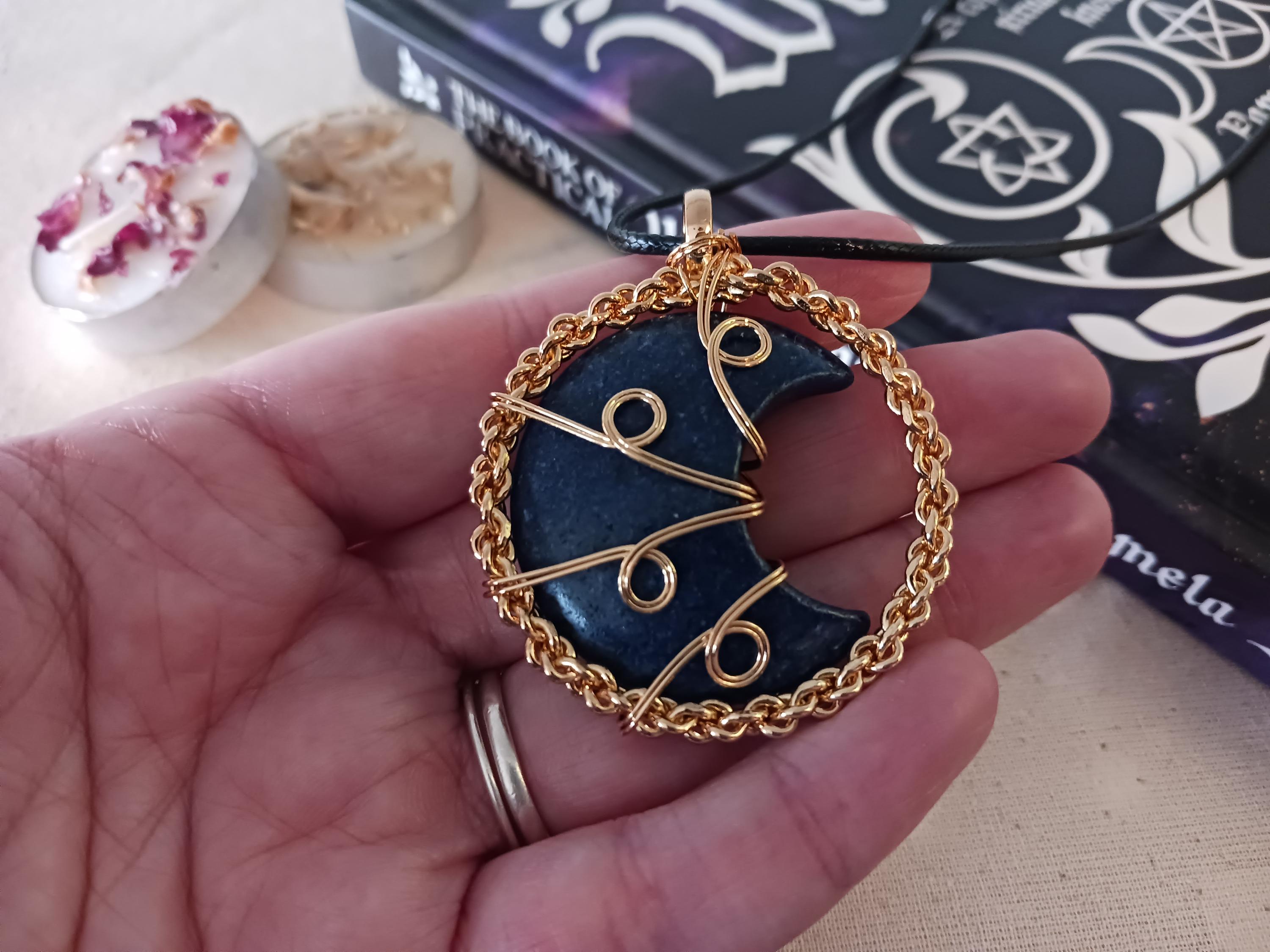 Wire Wrapped Sodalite Moon Necklace