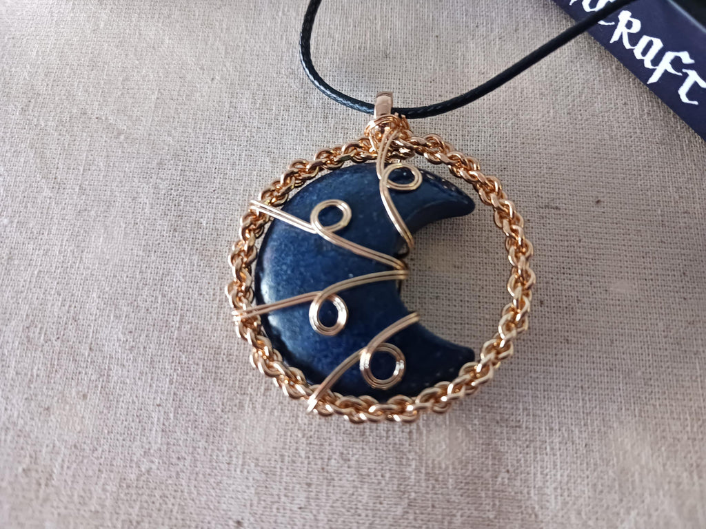 Wire Wrapped Sodalite Moon Necklace