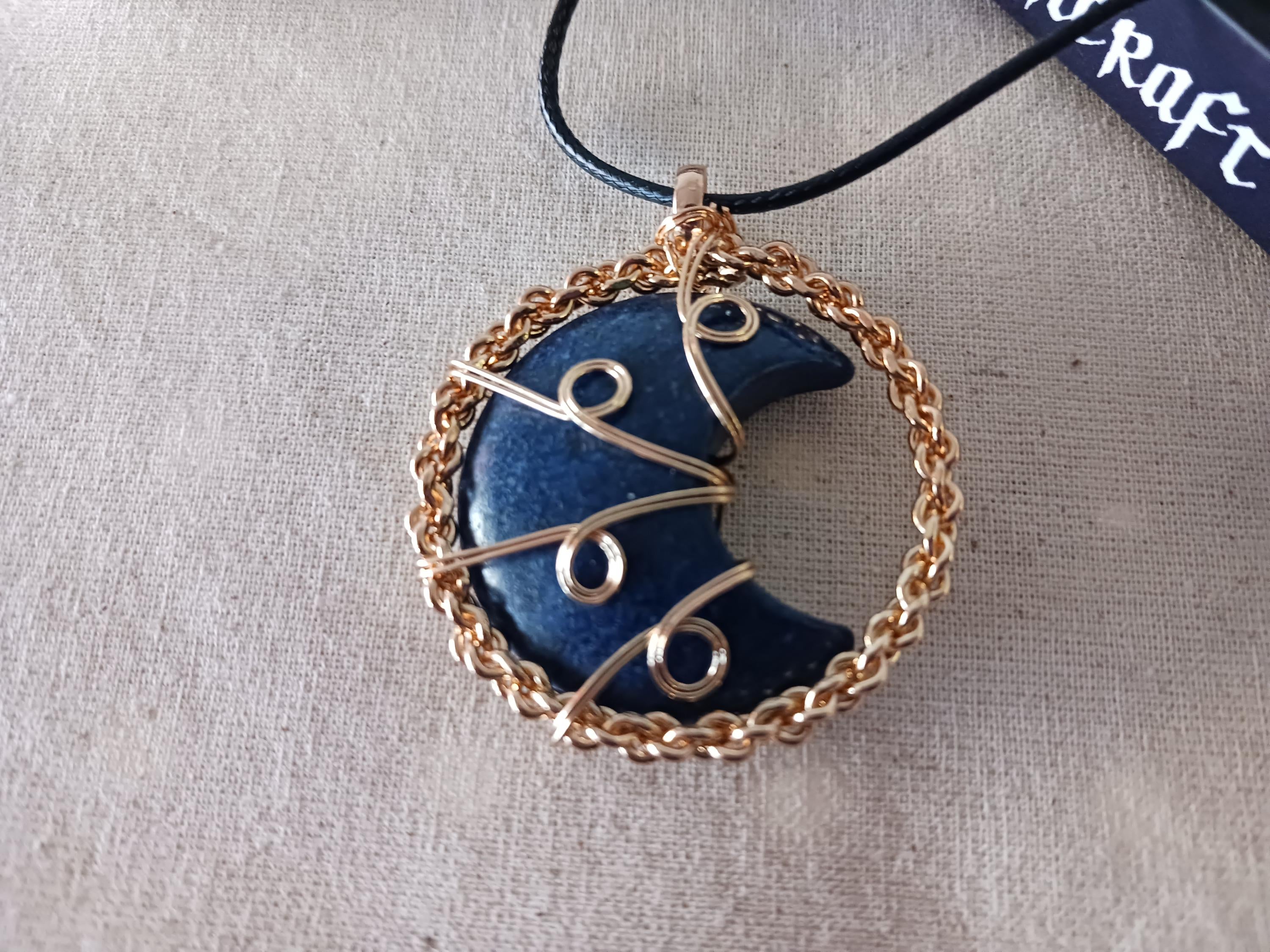 Wire Wrapped Sodalite Moon Necklace