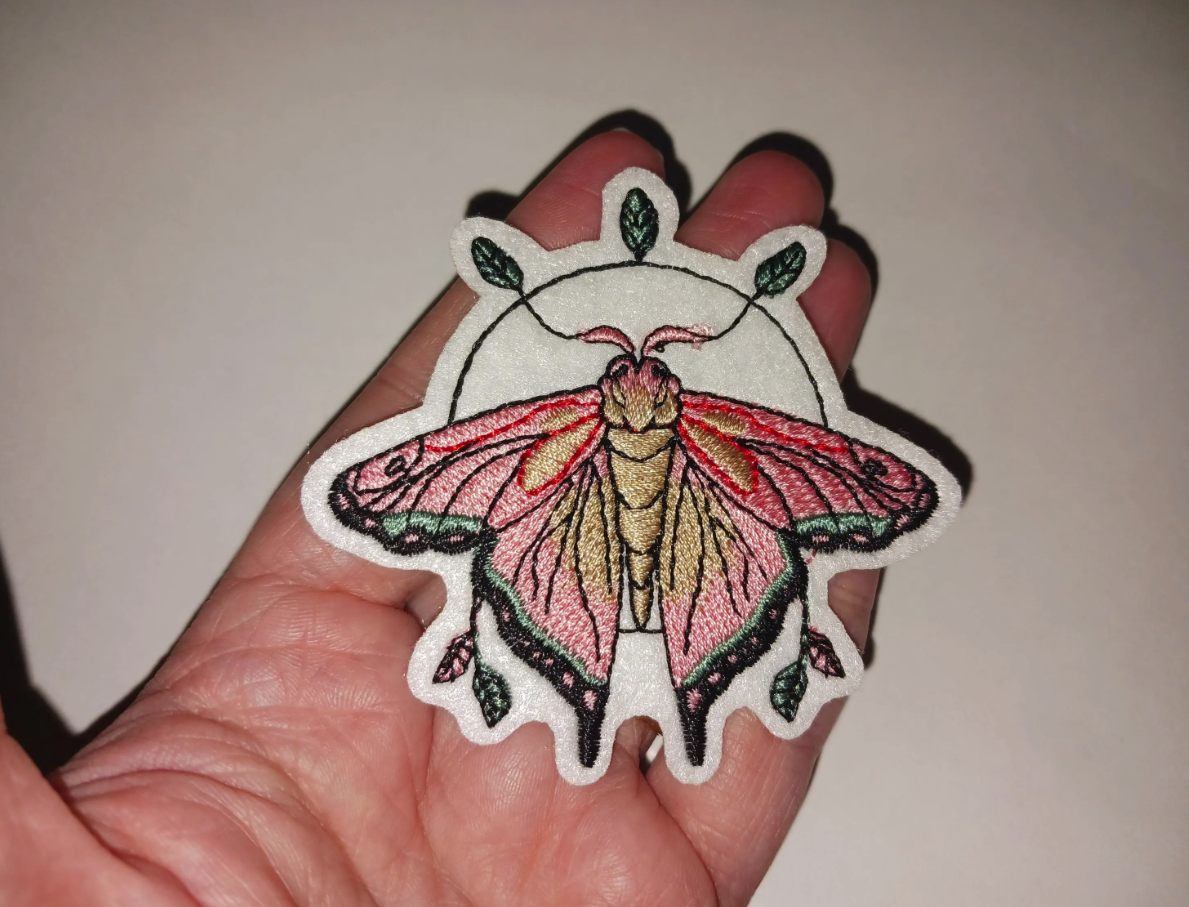 Pink Moth Witchy Iron On Patch