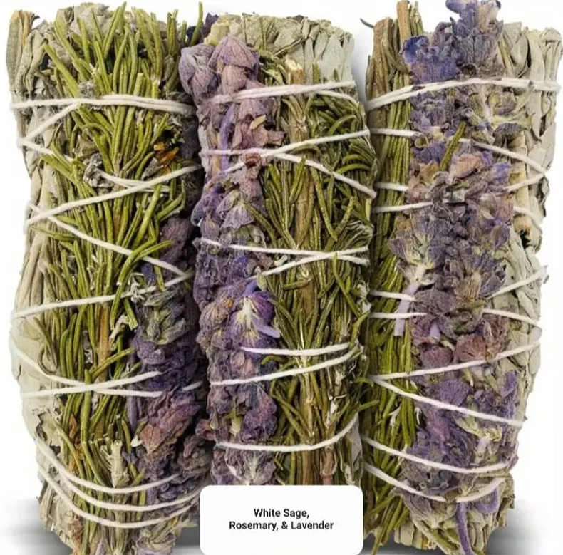 4in White Sage with Lavender and Rosemary Bundle, Energy Cleansing