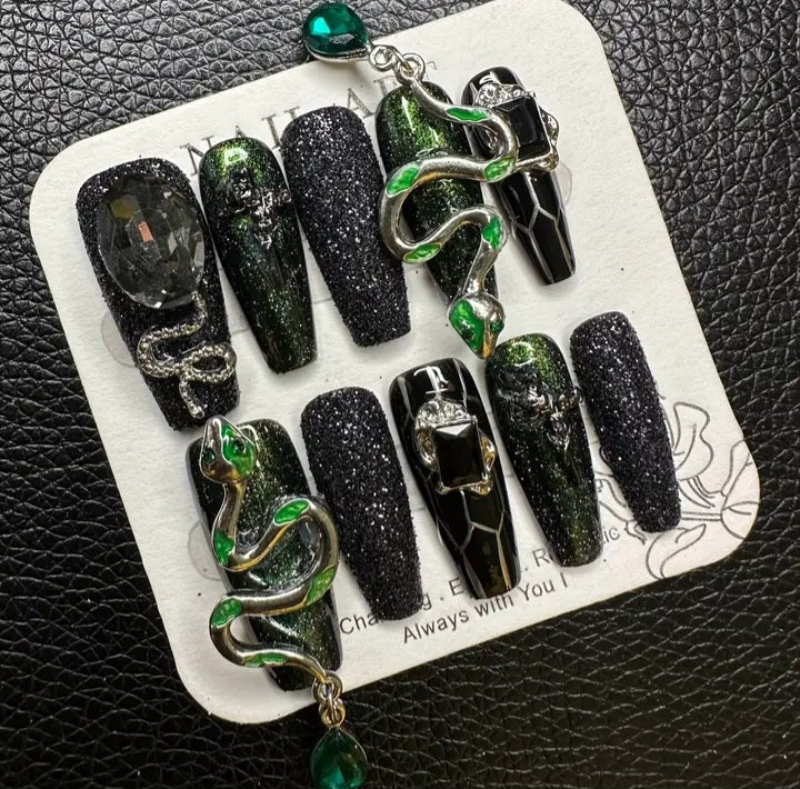 Luxury Handmade Press On Nails - Serpent's Kiss