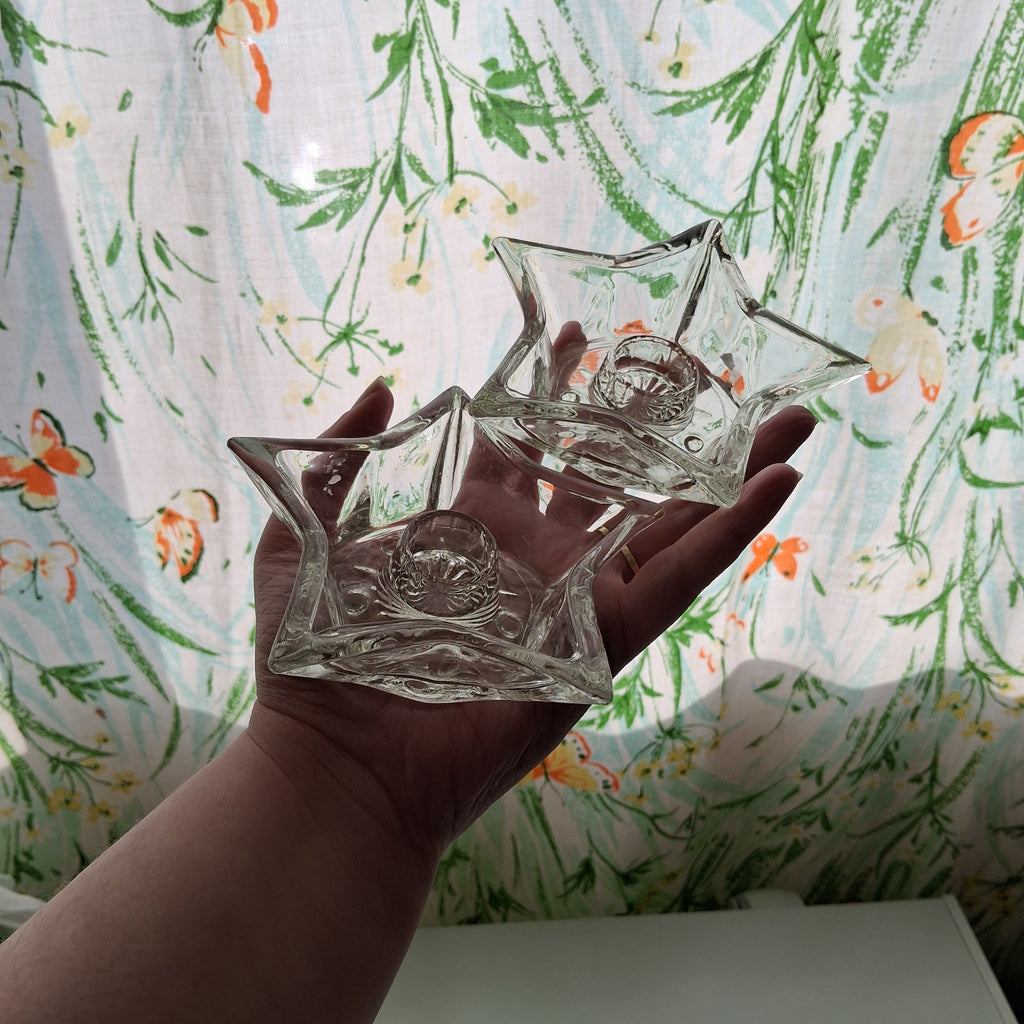 2pc Clear Glass Star Shaped Candle Holders for Chime or Ritual Candles