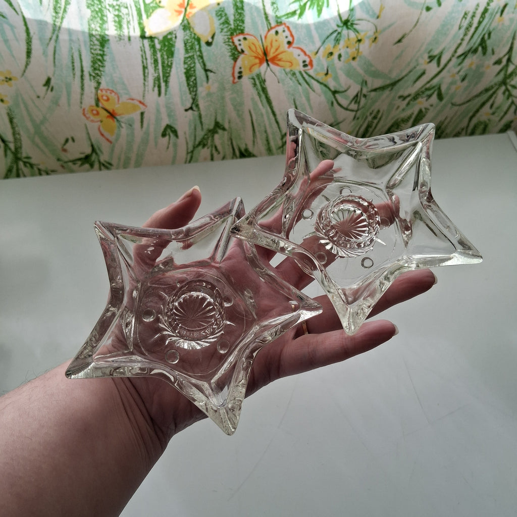 2pc Clear Glass Star Shaped Candle Holders for Chime or Ritual Candles