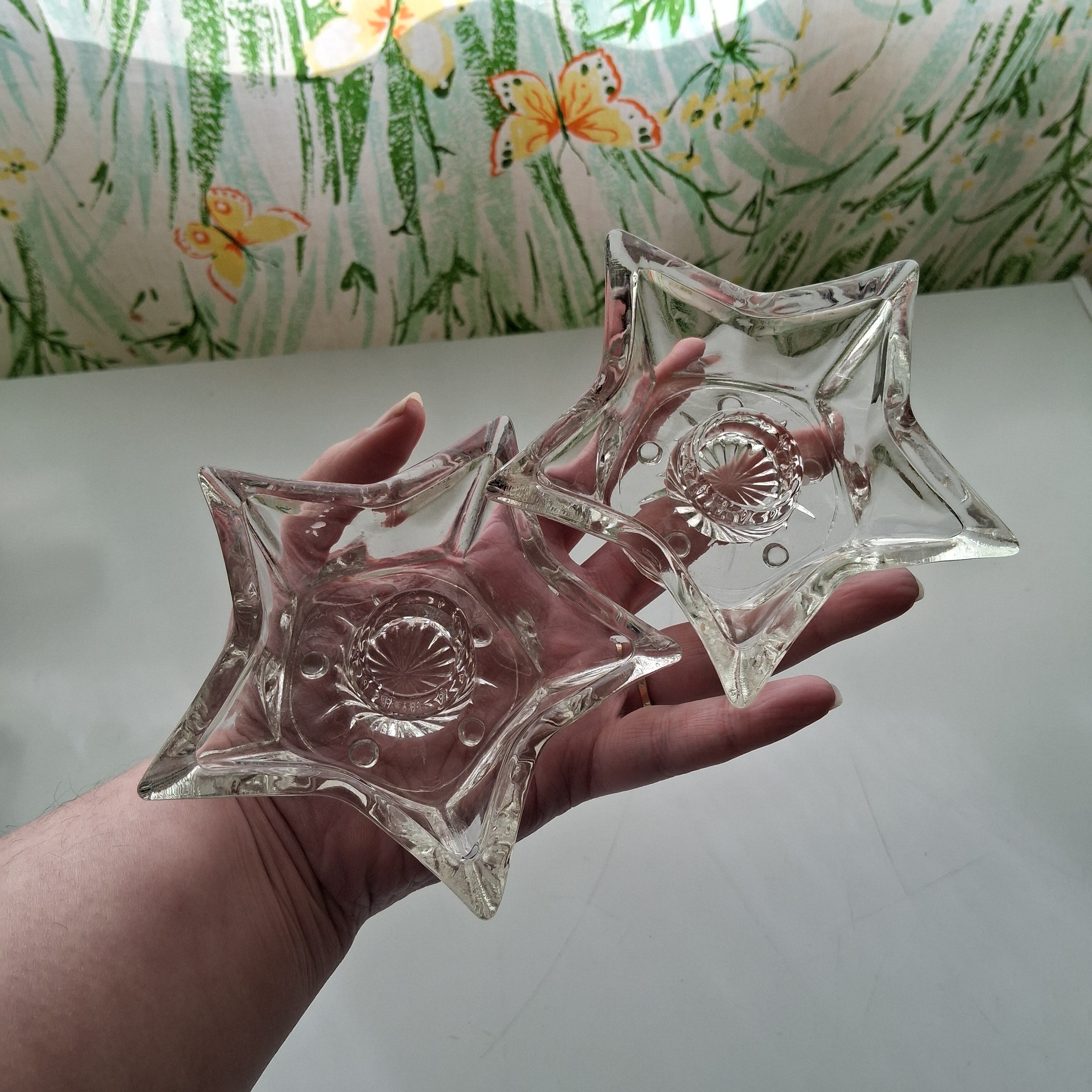2pc Clear Glass Star Shaped Candle Holders for Chime or Ritual Candles