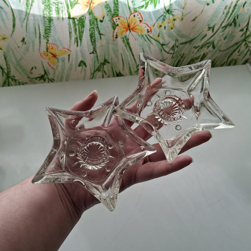 2pc Clear Glass Star Shaped Candle Holders for Chime or Ritual Candles