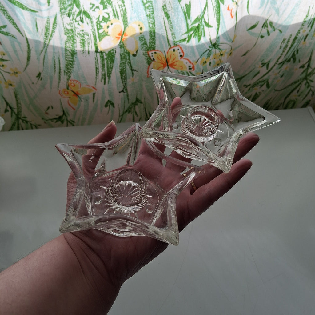 2pc Clear Glass Star Shaped Candle Holders for Chime or Ritual Candles